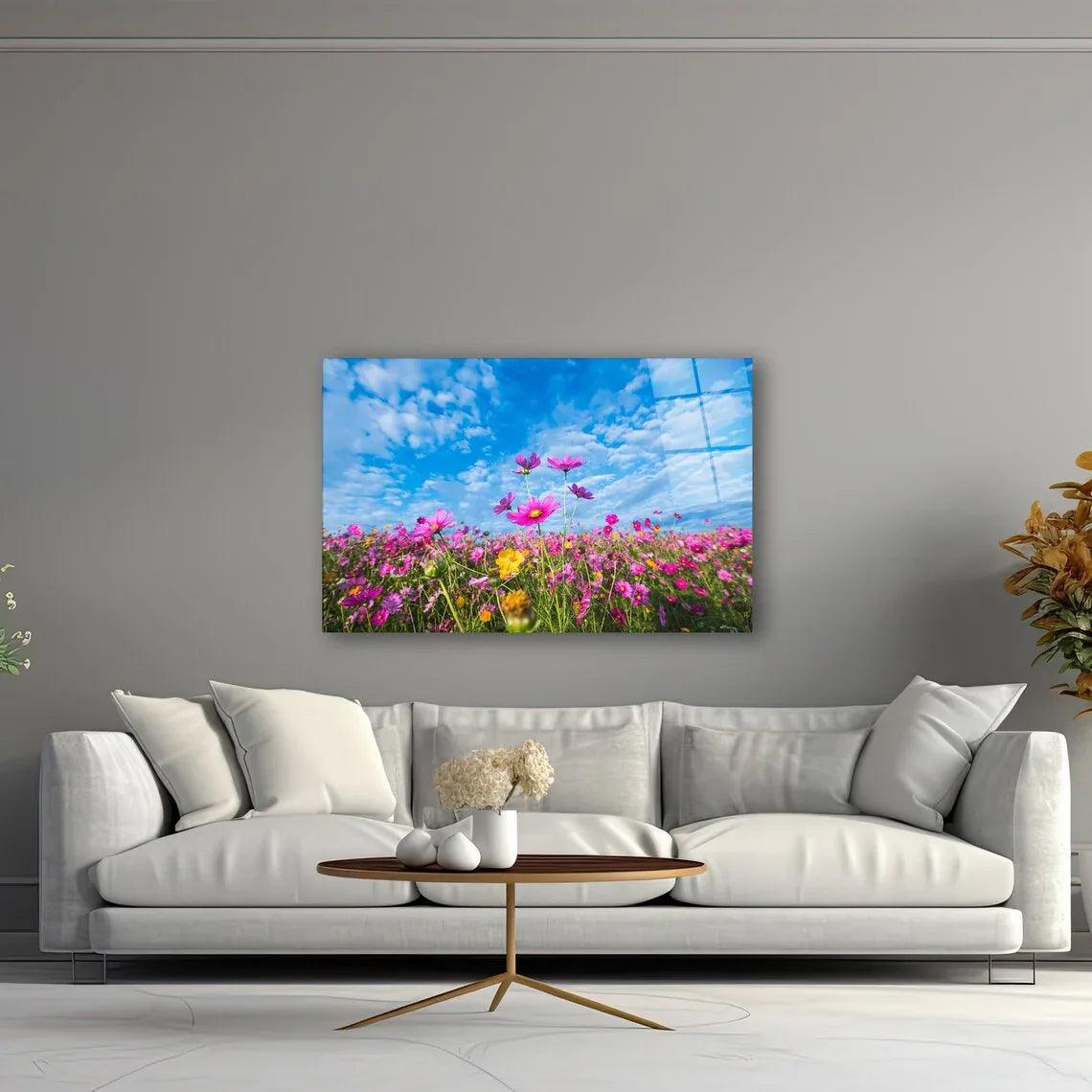 Pink Flowers Glass Wall Art - LUXARTDECO