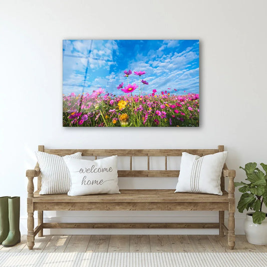 Pink Flowers Glass Wall Art - LUXARTDECO