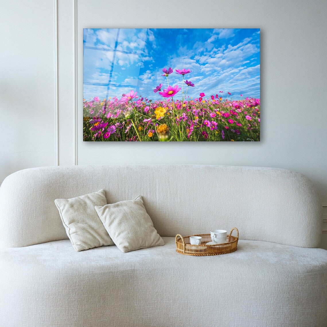 Pink Flowers Glass Wall Art
