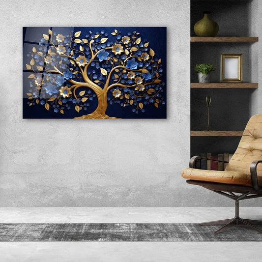 Azure Tree of Life Glass Wall Art - LUXARTDECO