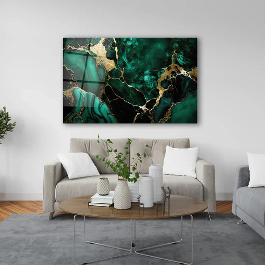 Emerald Marble Glass Wall Art - LUXARTDECO