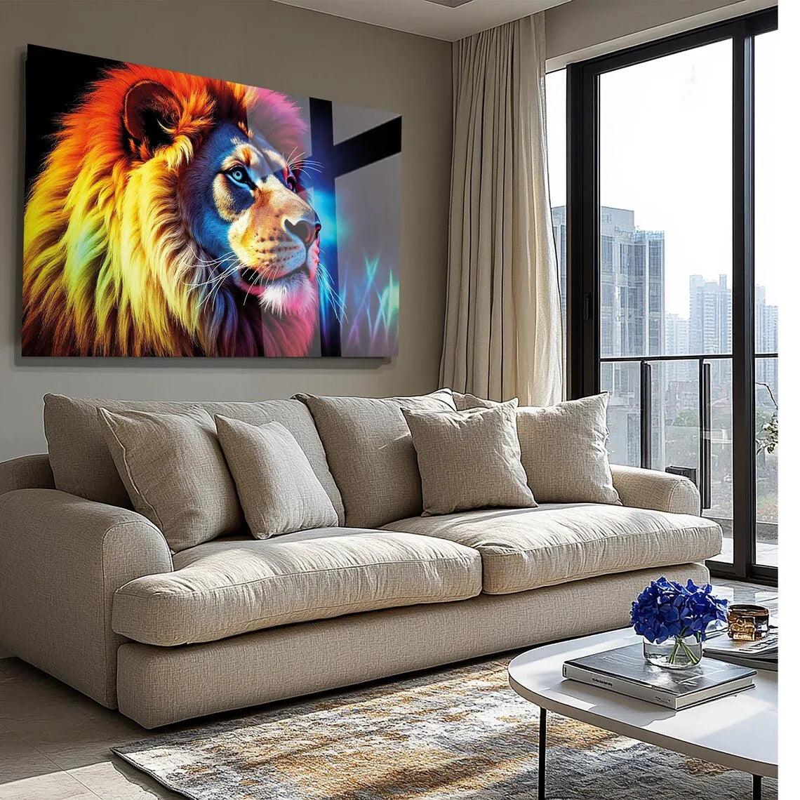 Colorful Lion Glass Wall Art - LUXARTDECO