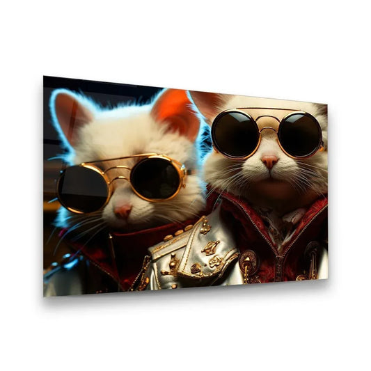 Funny Cats Glass Wall Art - LUXARTDECO