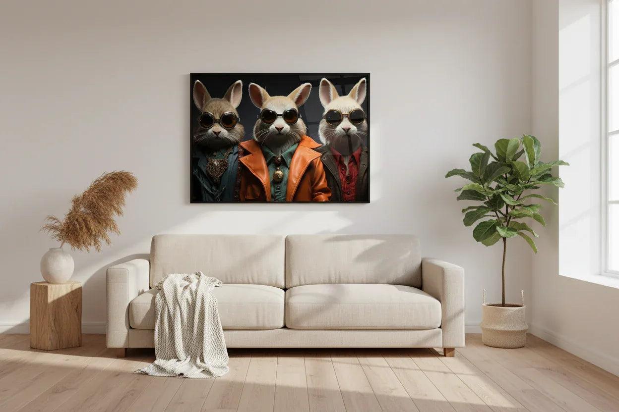 Funny Rabbits Glass Wall Art - LUXARTDECO