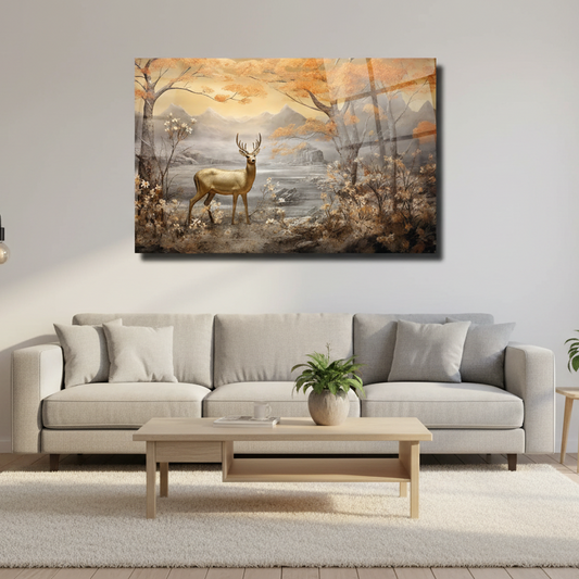 Cerf Tableau en Verre Trempé