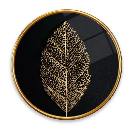 Golden Leaf Glass Wall Art - LUXARTDECO