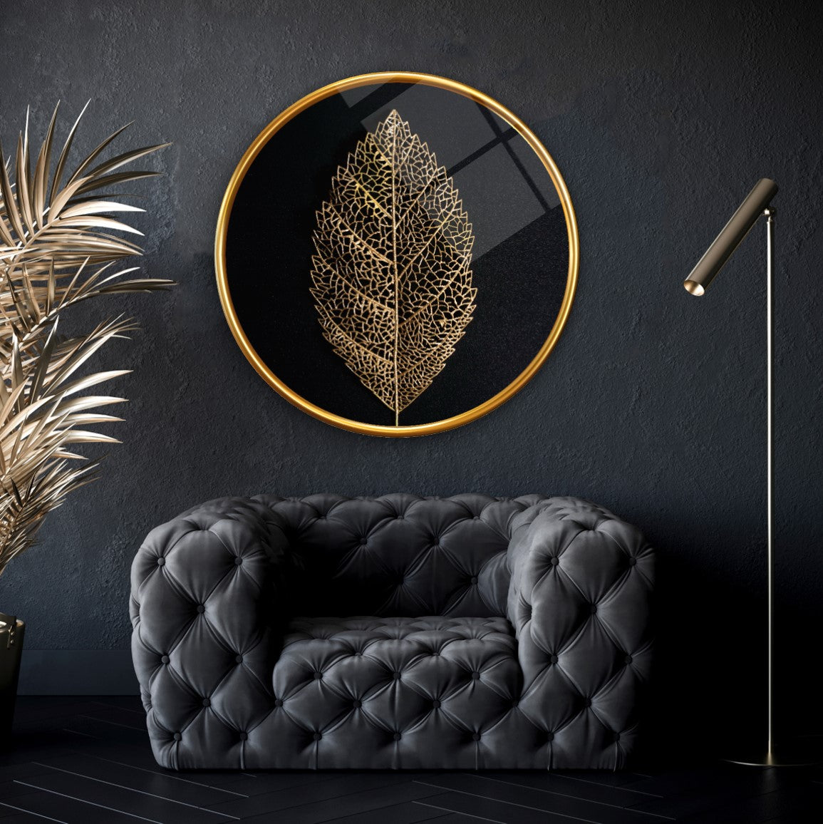 Golden Leaf Glass Wall Art