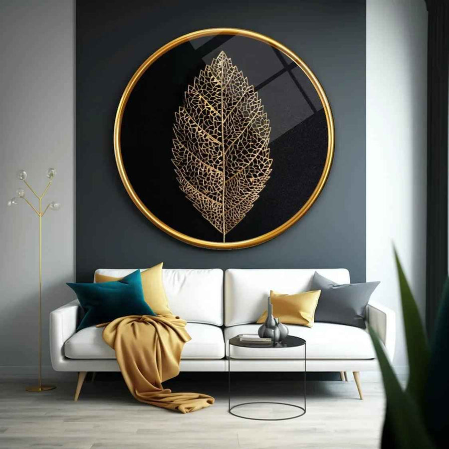 Golden Leaf Glass Wall Art