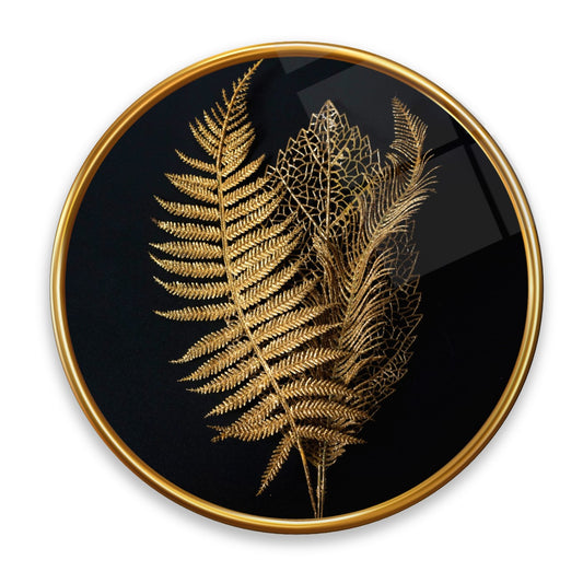 Golden Leaves Glass Wall Art