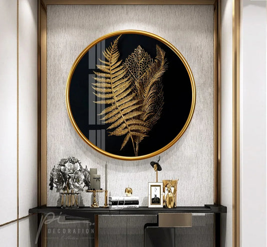 Golden Leaves Glass Wall Art - LUXARTDECO