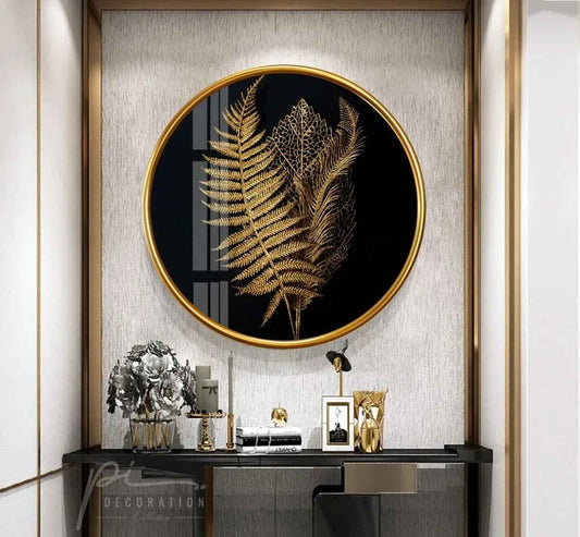 Golden Leaves Glass Wall Art