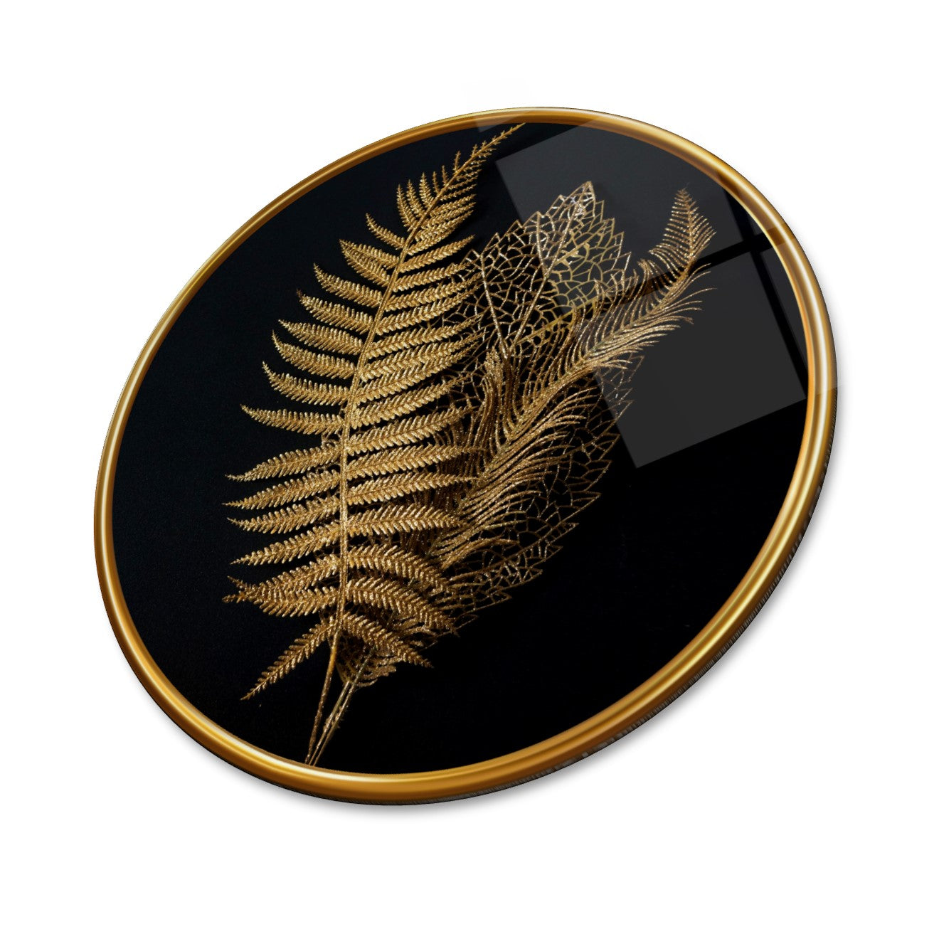 Golden Leaves Glass Wall Art