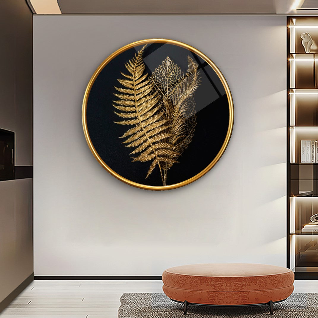 Golden Leaves Glass Wall Art