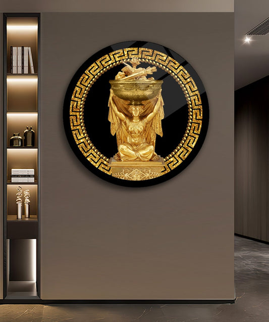 Gold Statue Glass Wall Art
