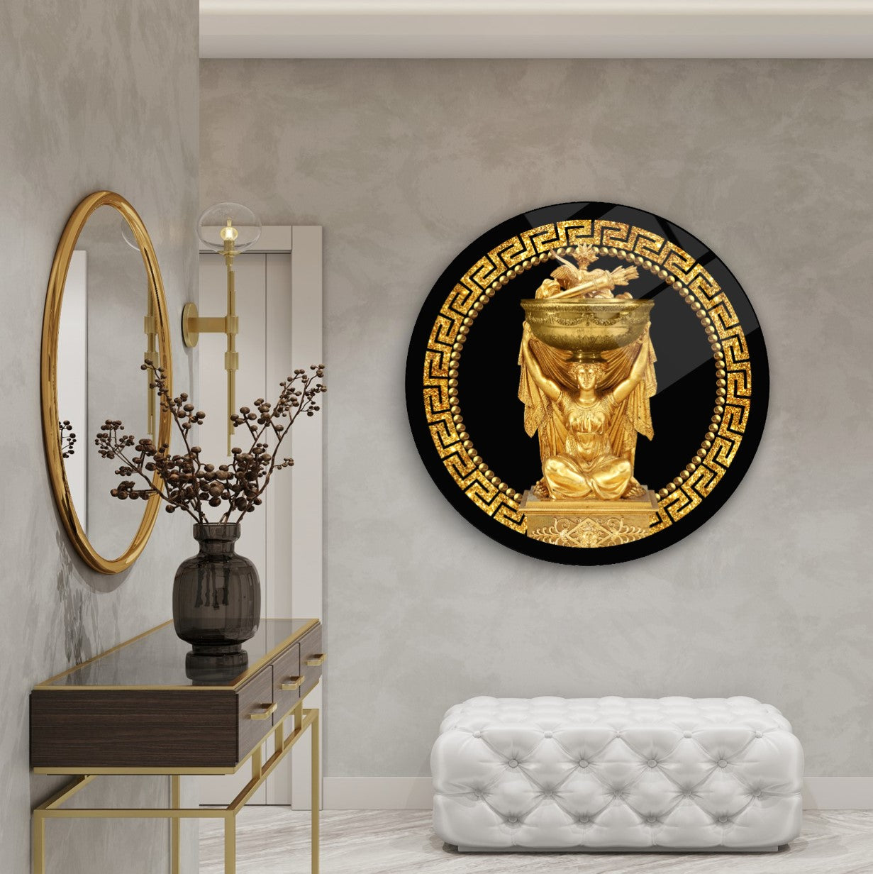 Gold Statue Glass Wall Art