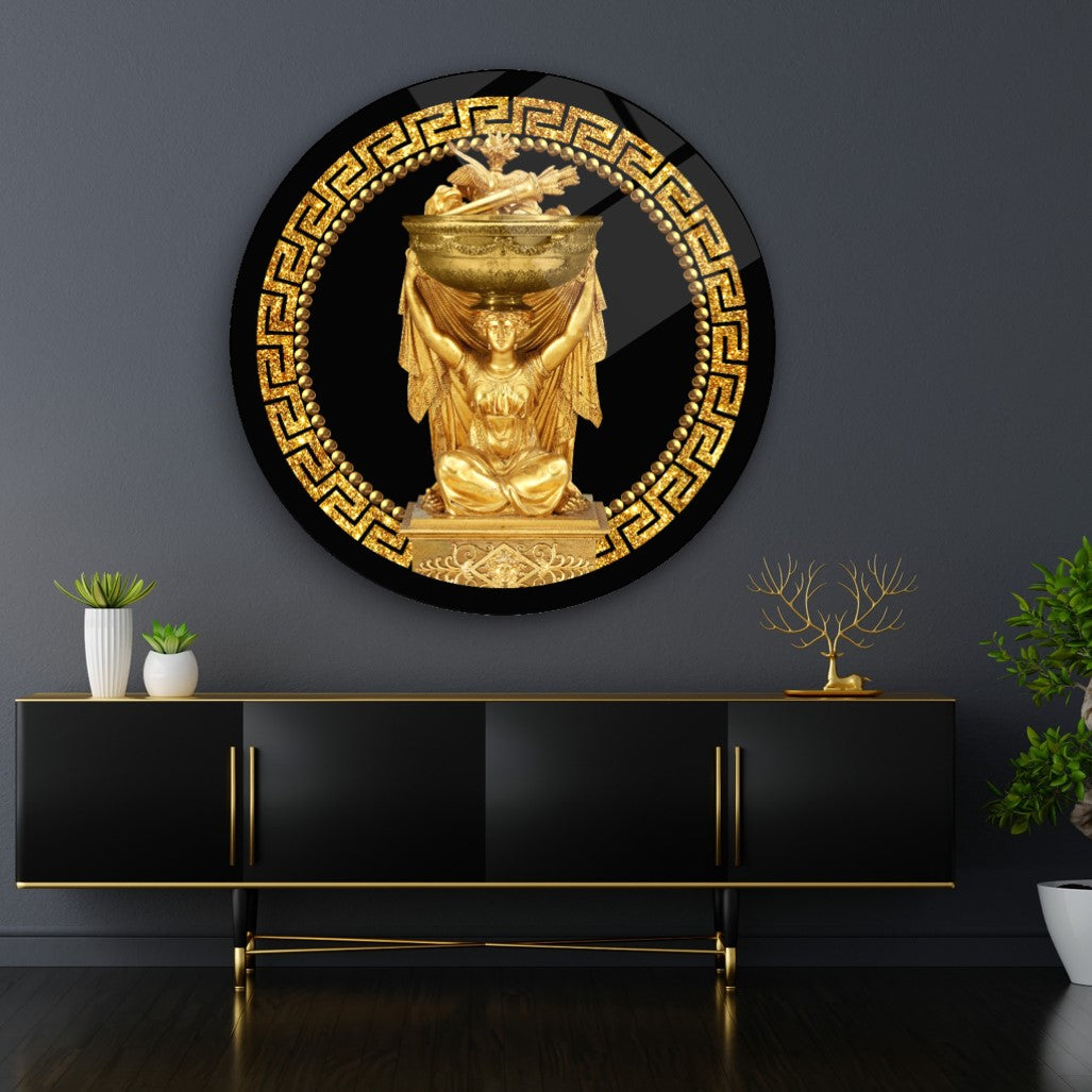 Gold Statue Glass Wall Art
