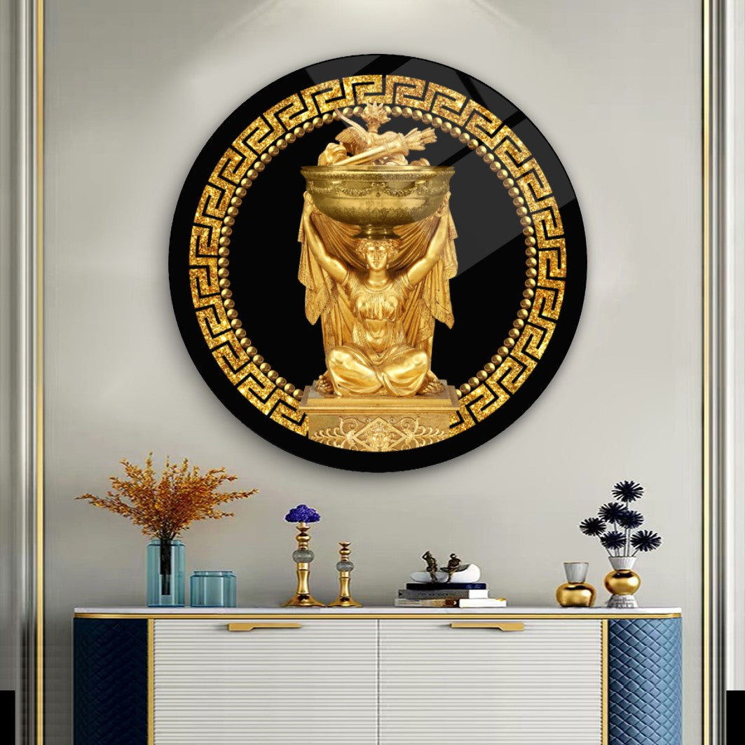 Gold Statue Glass Wall Art