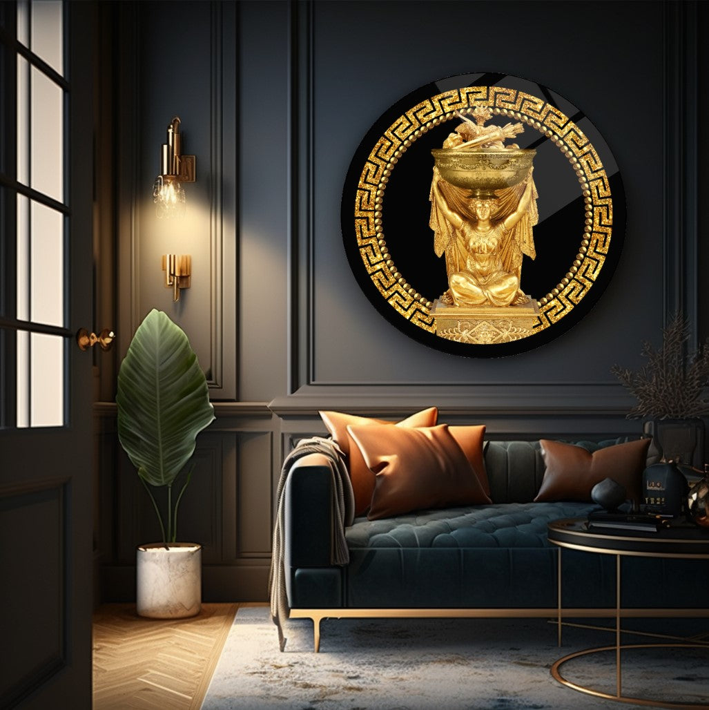 Gold Statue Glass Wall Art