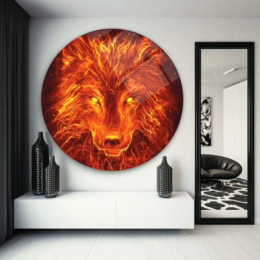 Fire Wolf Glass Wall Art - LUXARTDECO