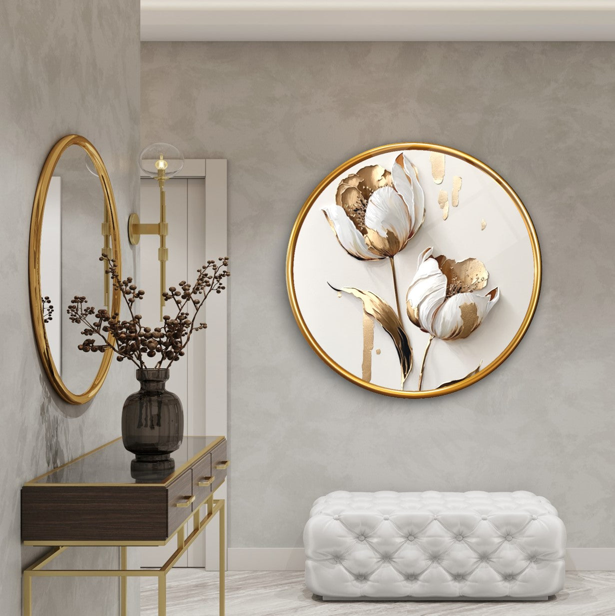 Gold Flower Glass Wall Art