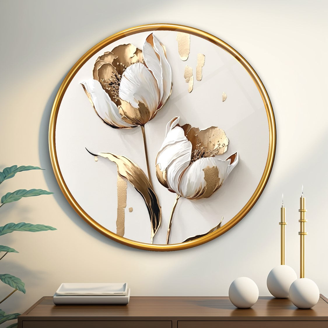 Gold Flower Glass Wall Art