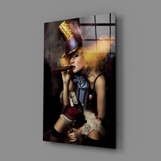Female Clown Glass Wall Art - LUXARTDECO