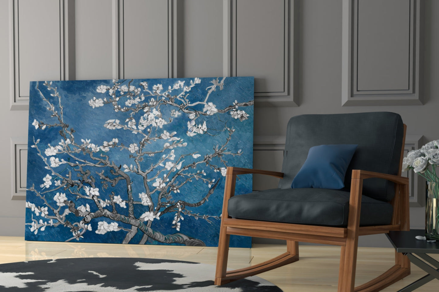White Flowers Glass Wall Art