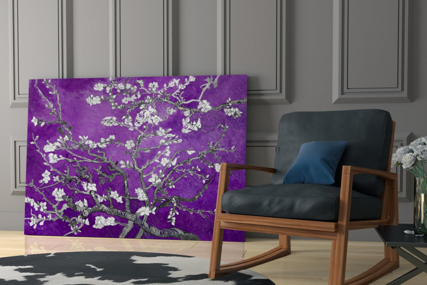 White Flowers Glass Wall Art