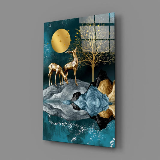 Deers Glass Wall Art - LUXARTDECO
