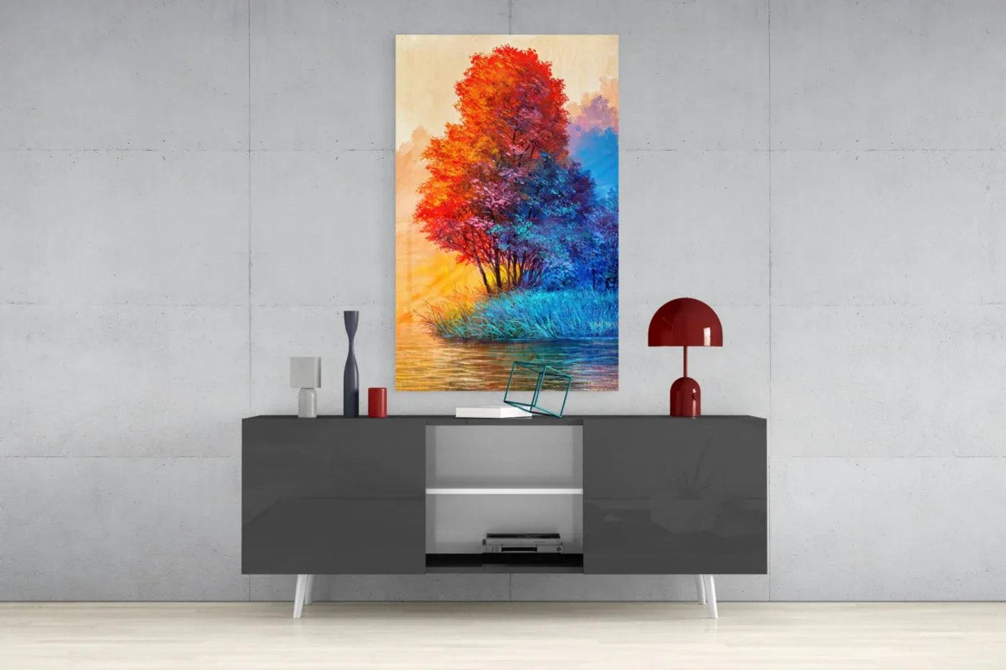 Red Tree Glass Wall Art - LUXARTDECO
