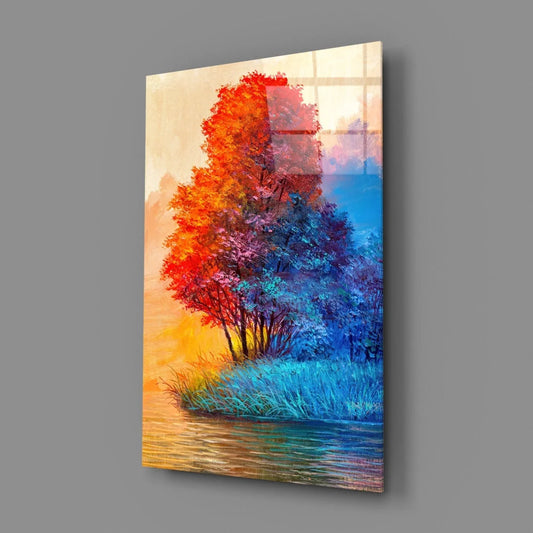 Red Tree Glass Wall Art - LUXARTDECO