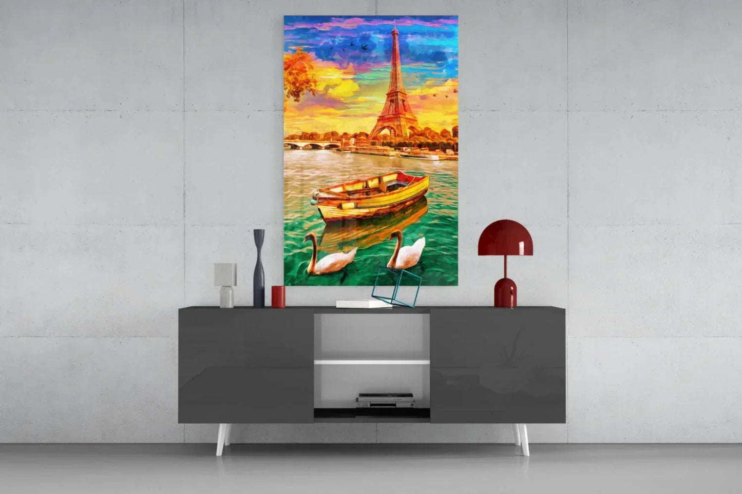 Eiffel and Boat Glass Wall Art - LUXARTDECO