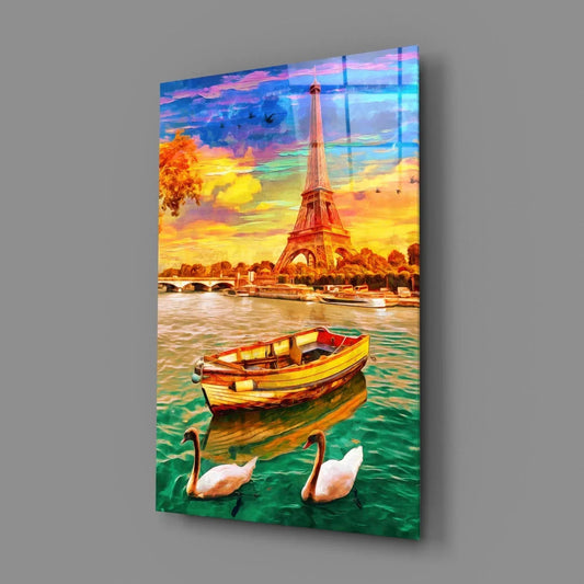 Eiffel and Boat Glass Wall Art - LUXARTDECO