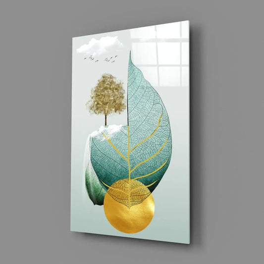 Tree on a Leaf Glass Wall Art - LUXARTDECO