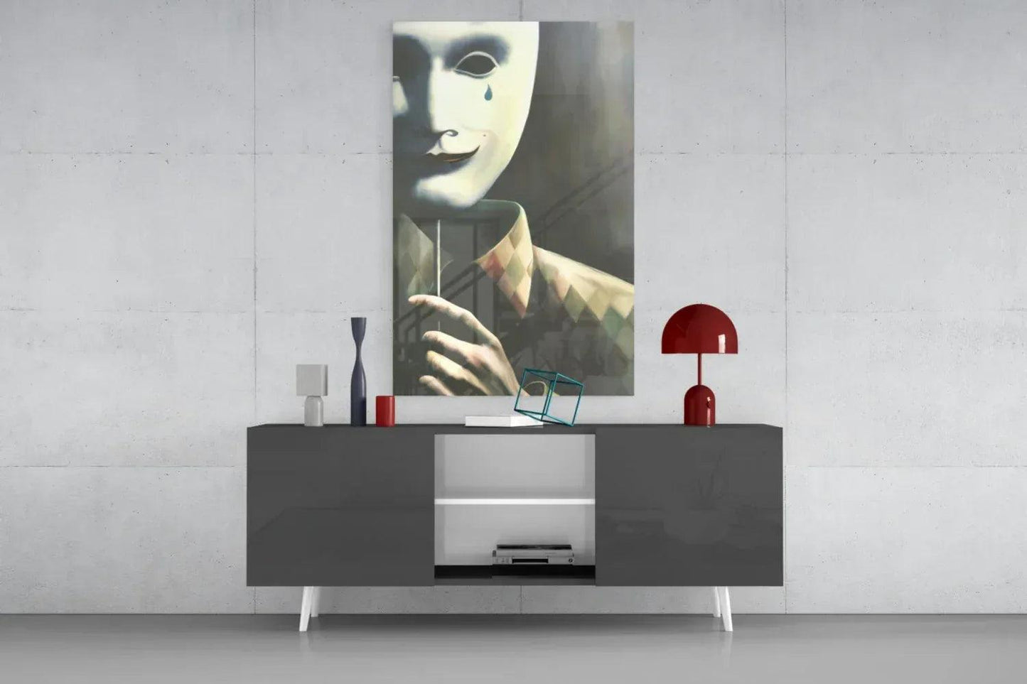 Mask the Sadness Glass Wall Art - LUXARTDECO