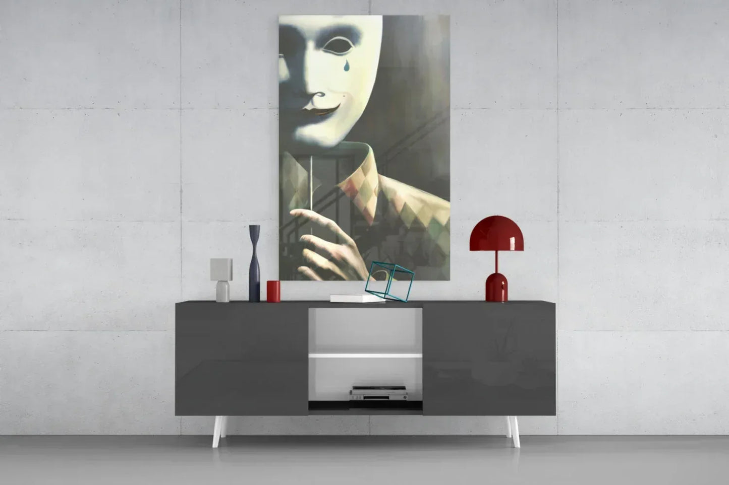 Mask the Sadness Glass Wall Art - LUXARTDECO