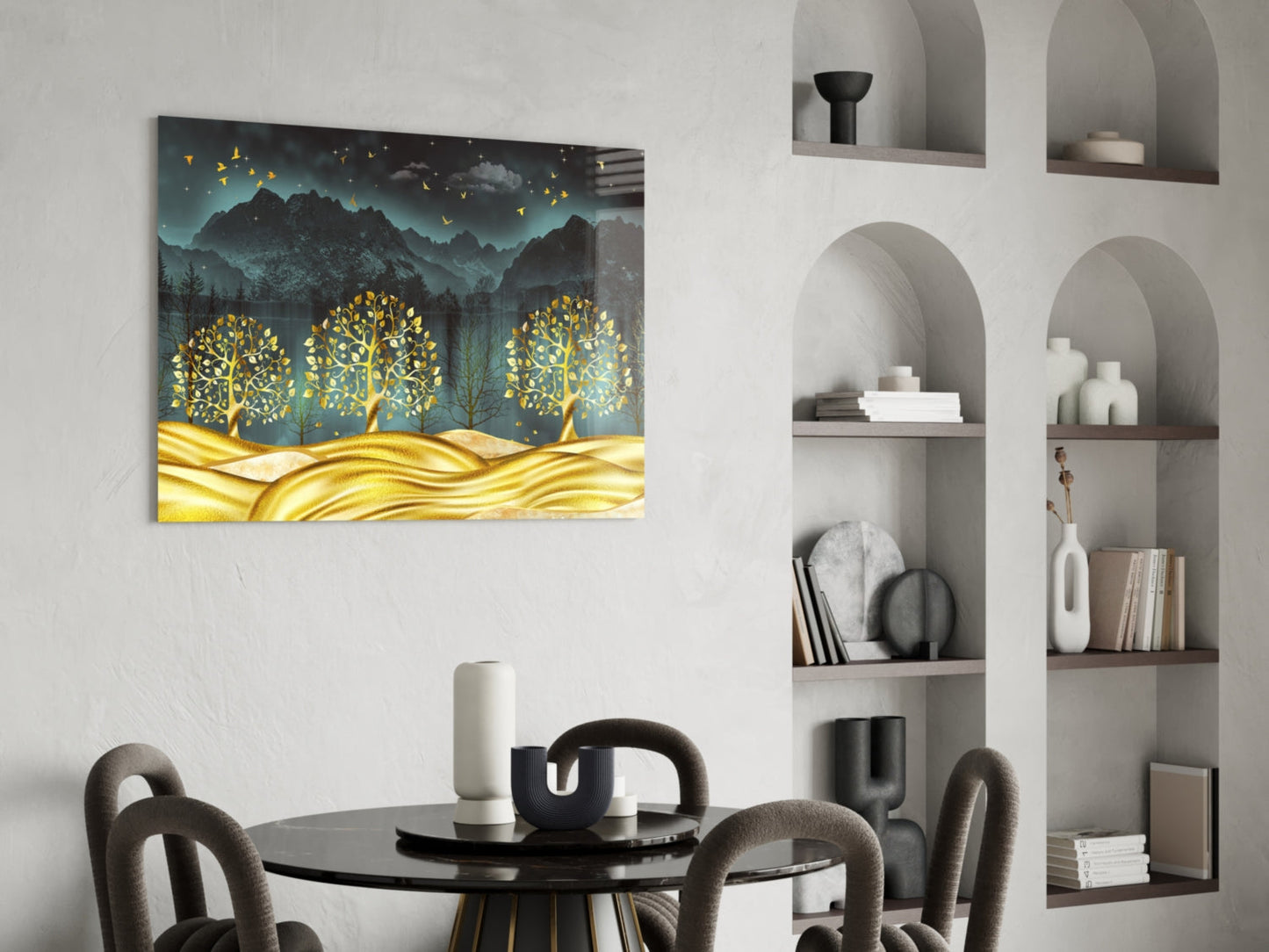Golden Forest Glass Wall Art