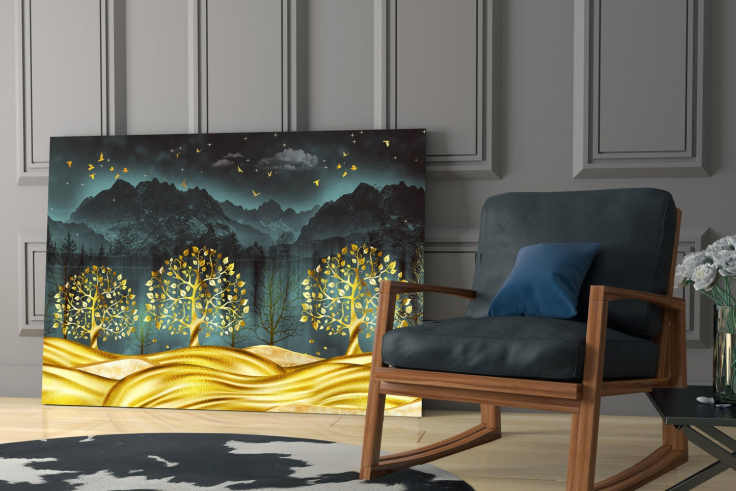 Golden Forest Glass Wall Art