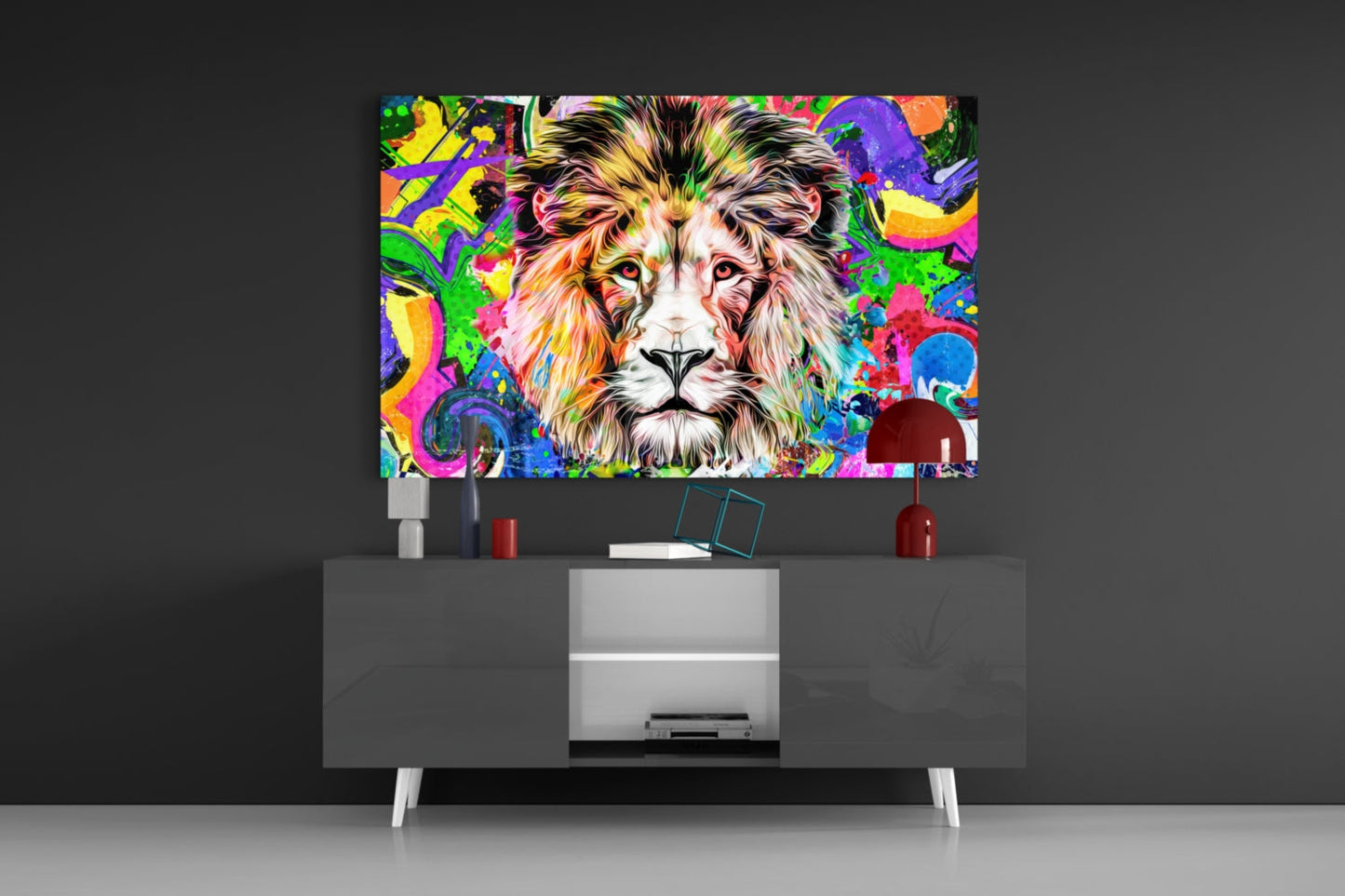 Lion in Colors Glass Wall Art