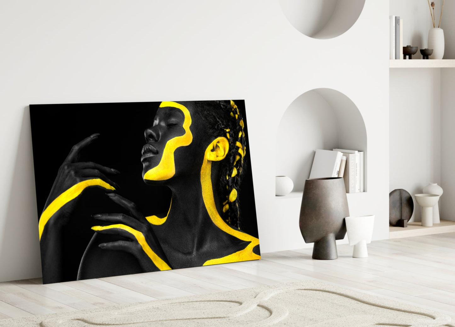 Yellow Woman Glass Wall Art