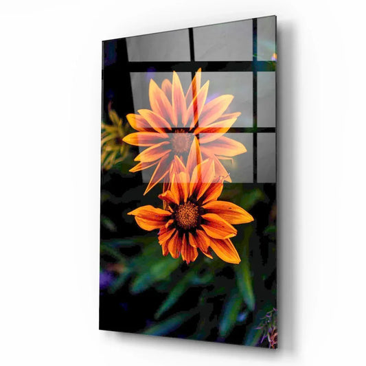 Orange Flowers Glass Wall Art - LUXARTDECO