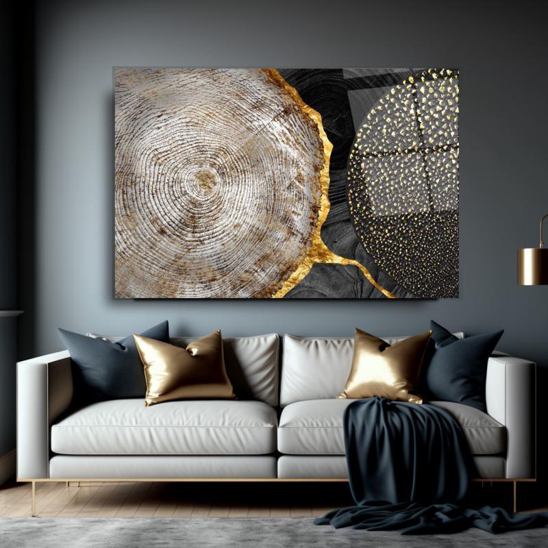 Abstract Gold & Black Glass Wall Art - LUXARTDECO