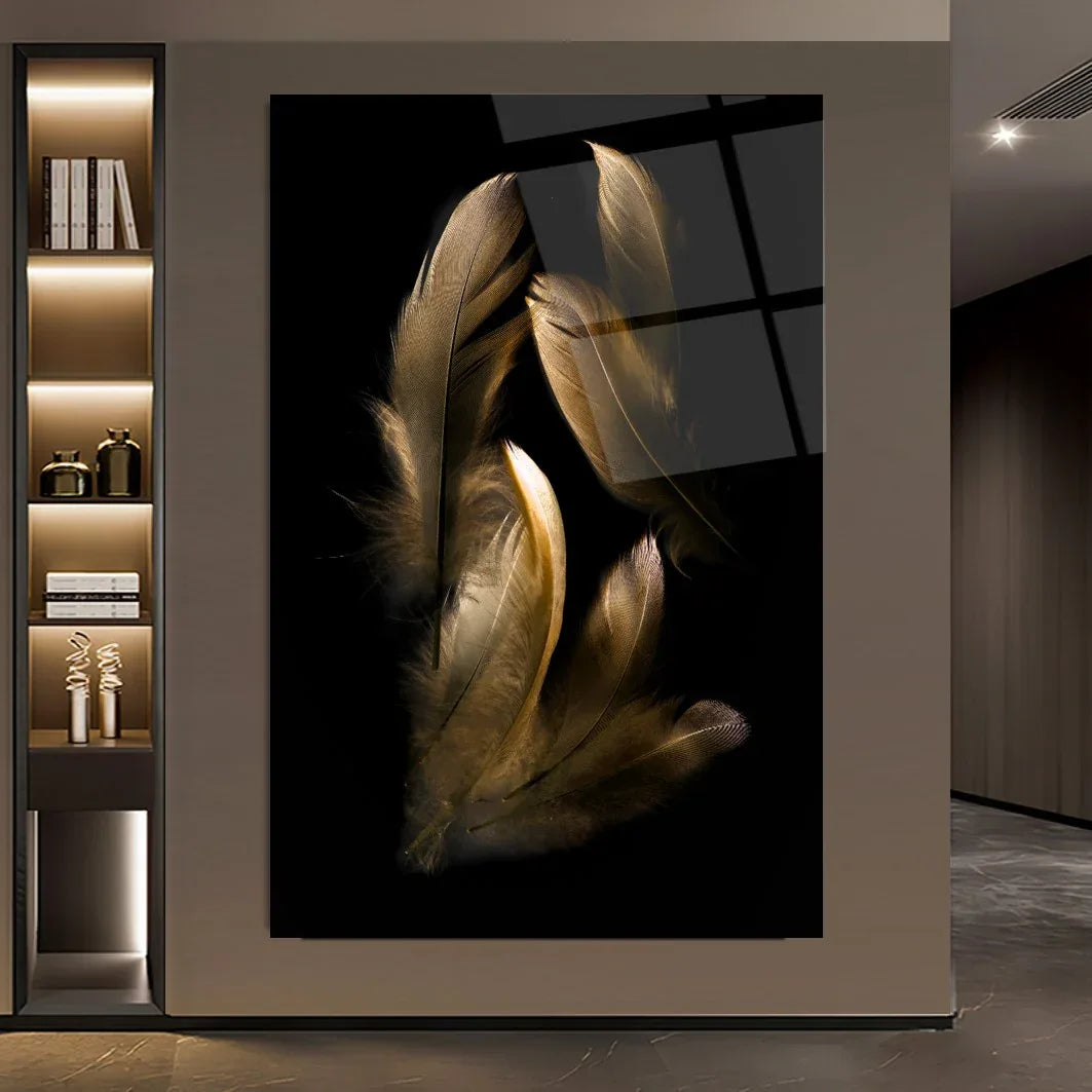 Elegant Feather Glass Wall Art - LUXARTDECO