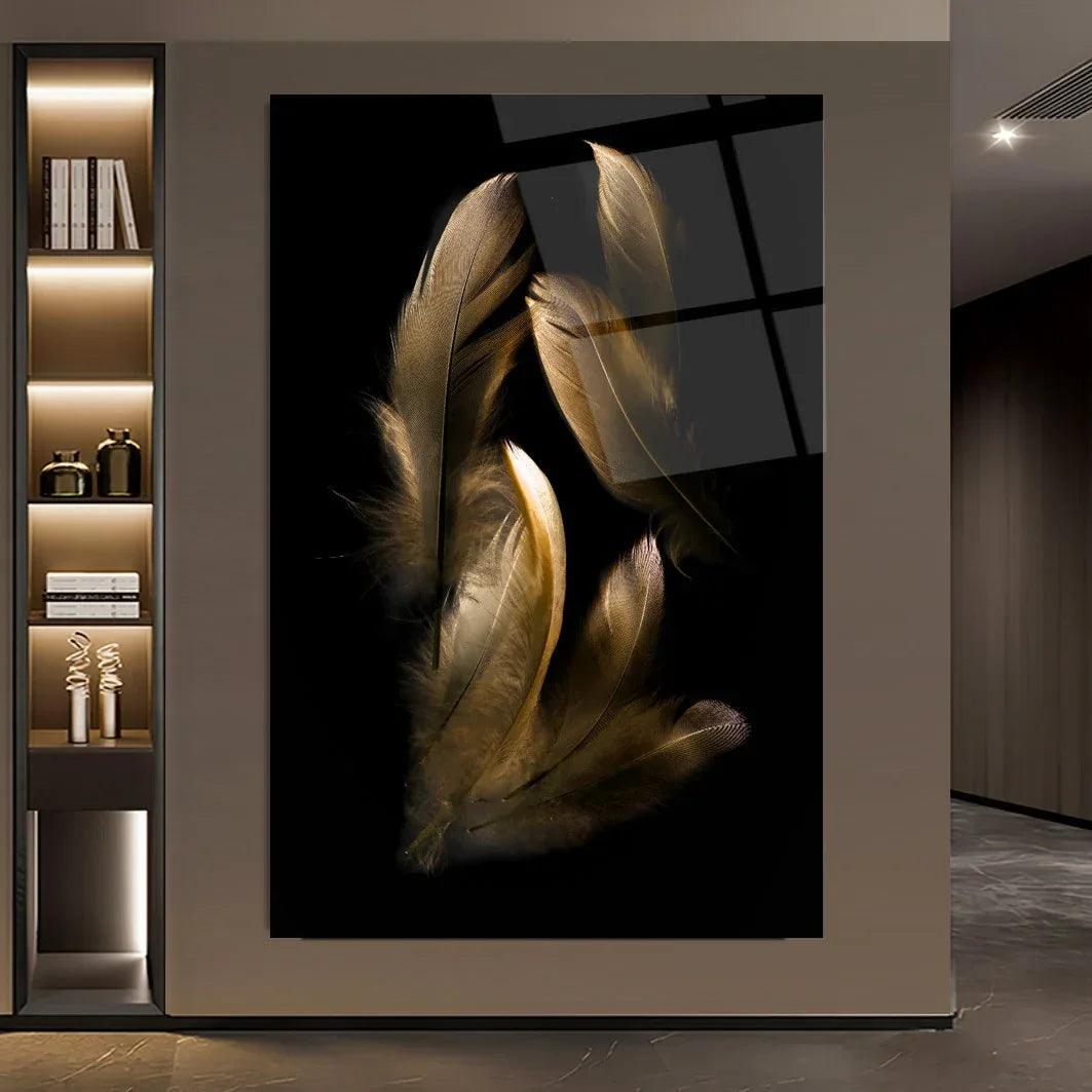 Elegant Feather Glass Wall Art - LUXARTDECO