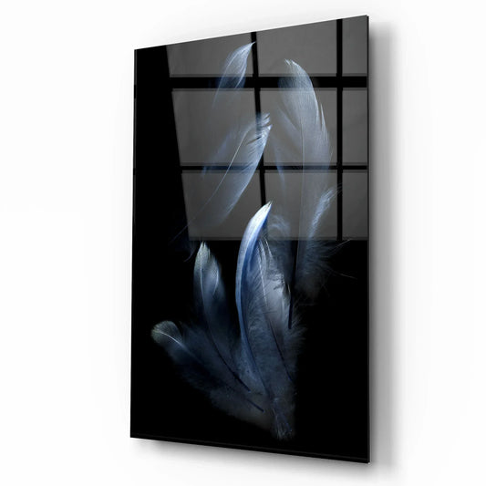 Blue Feather Glass Wall Art - LUXARTDECO