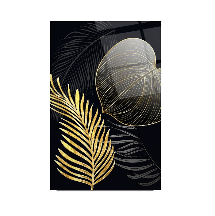 Gold Leaves Glass Wall Art