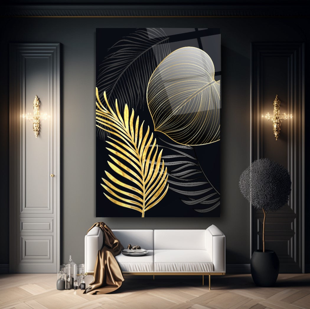 Gold Leaves Glass Wall Art