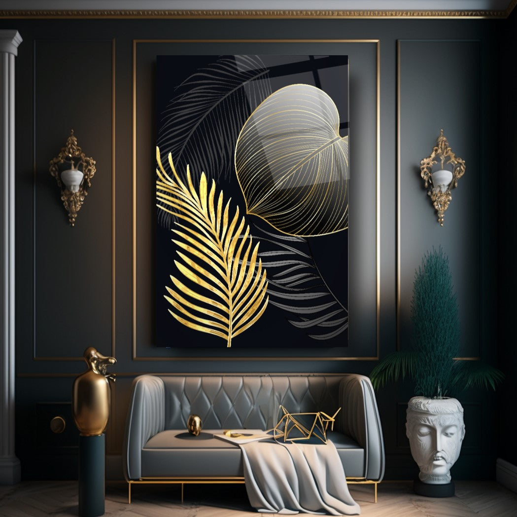 Gold Leaves Glass Wall Art