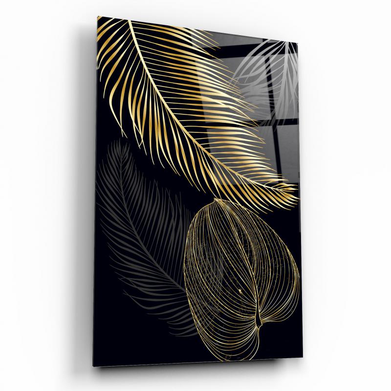 Gold Leaves Glass Wall Art