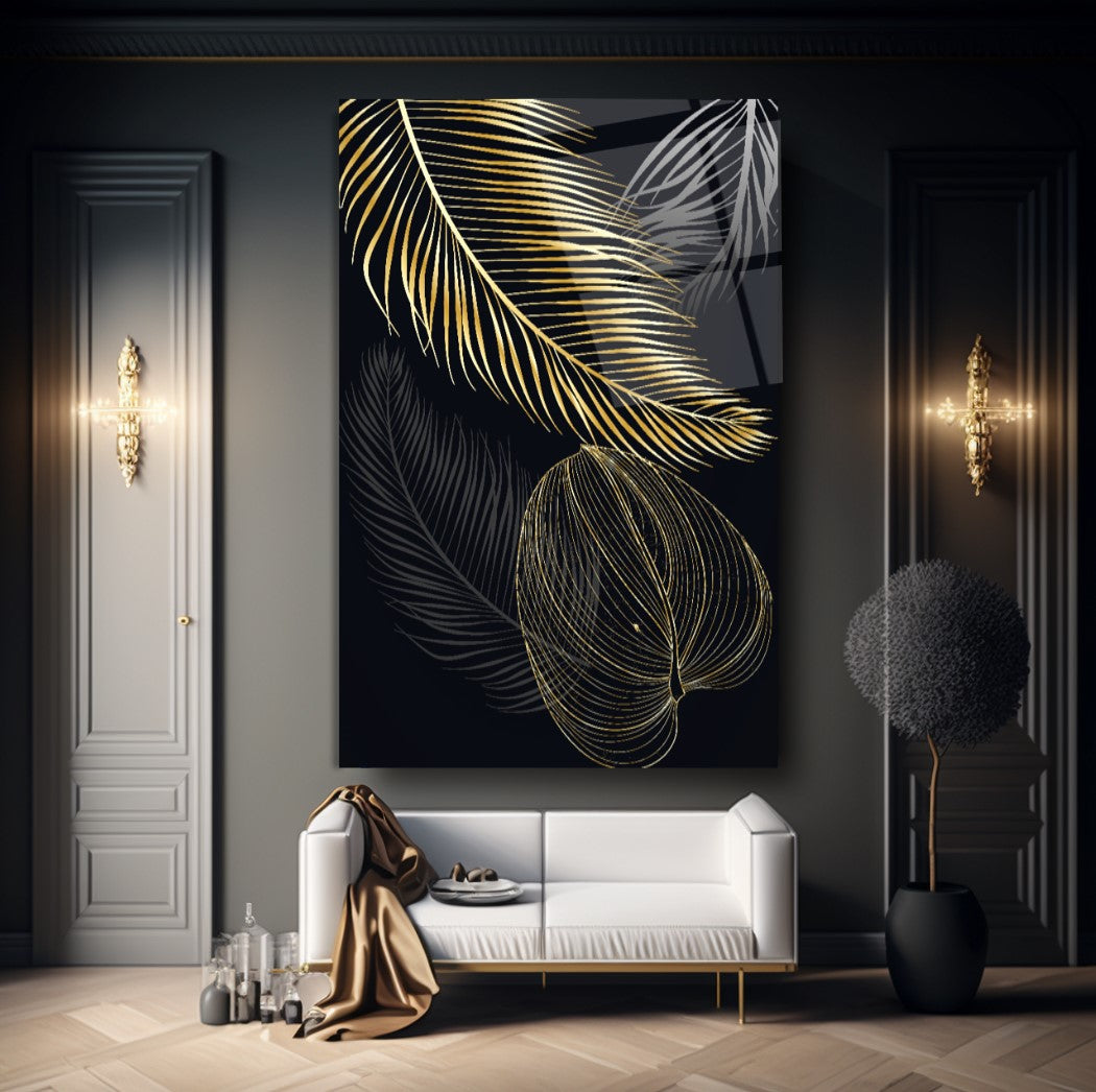 Gold Leaves Glass Wall Art